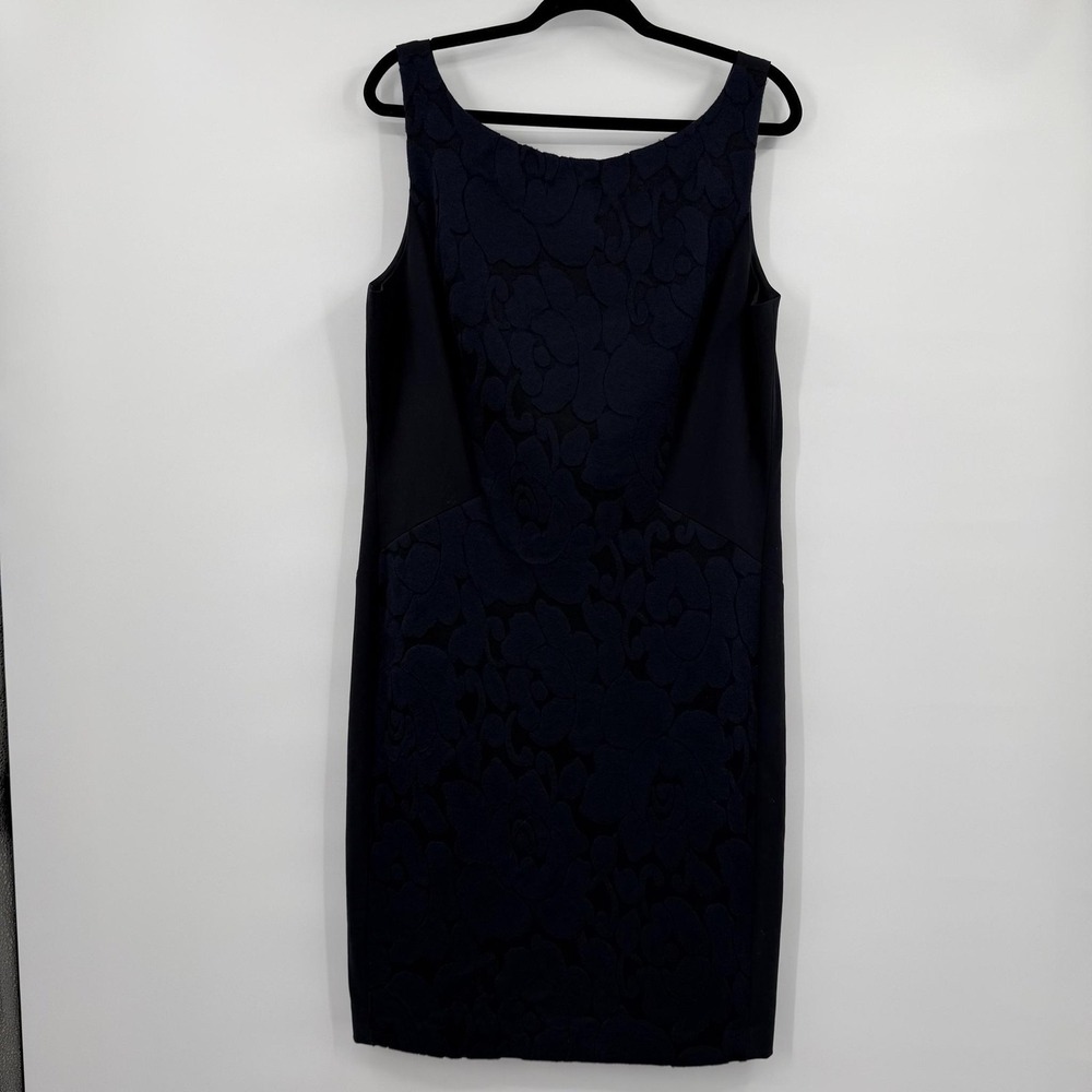 Lafayette 148 Dress Womens 16 Blue Sheath Jacquard Lined Zip Business Workwear